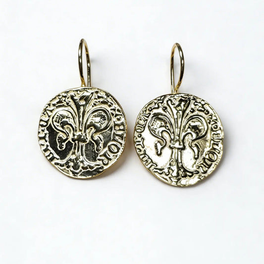 Florin coin earrings with a nun